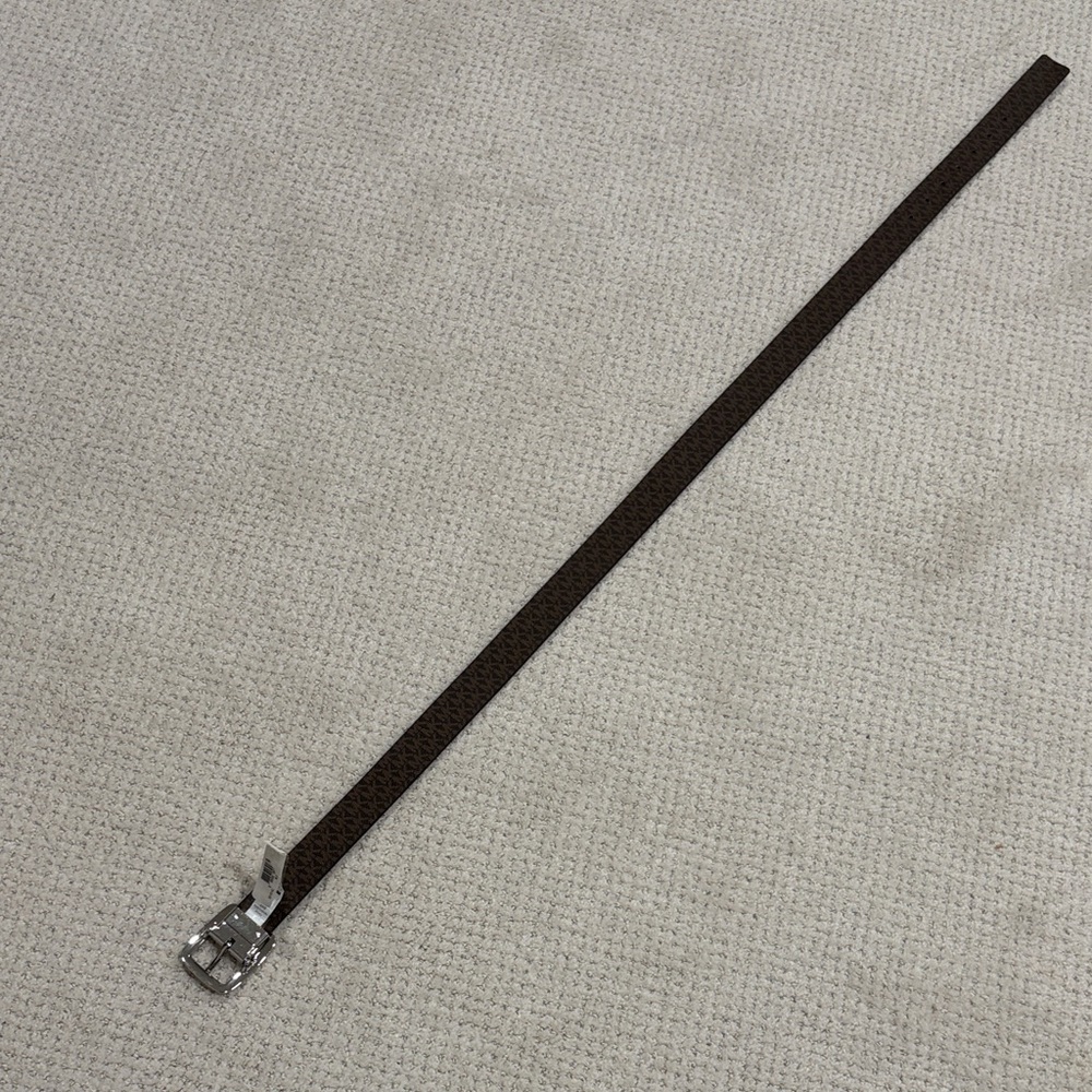 MICHAEL Michael Kors Black with Brown Reverse Logo-Print Belt with Silver Buckle - Picture 7 of 9